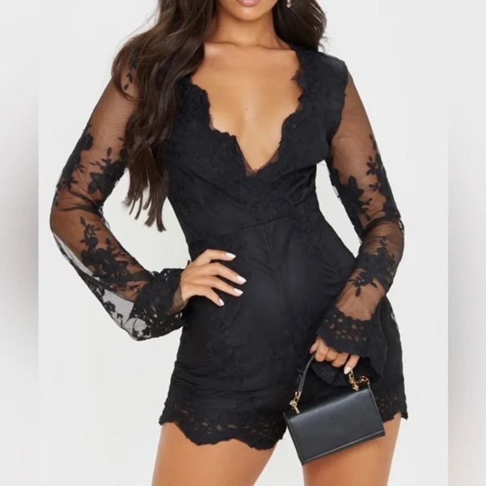 Pretty Little Thing Black Lace Romper